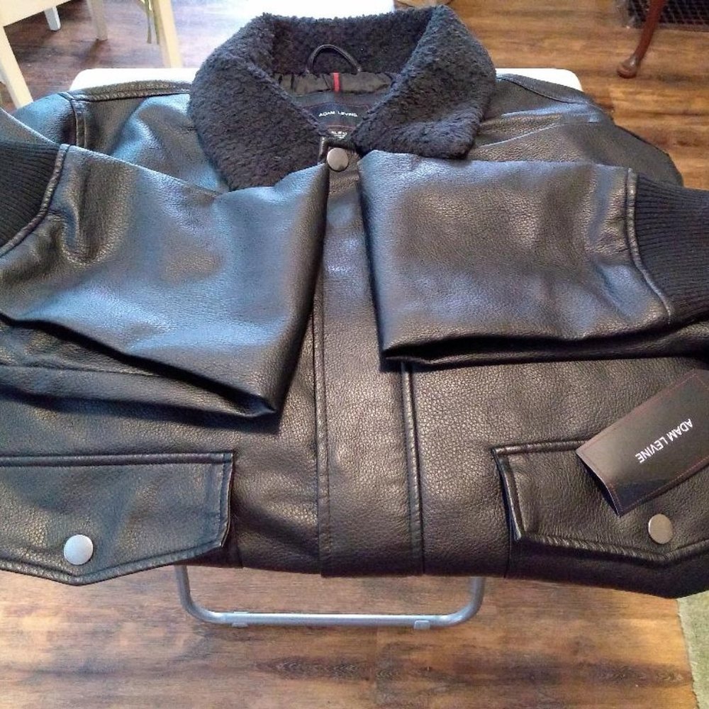 Men's Faux Leather Bomber Jacket w/Bonus Cap!!